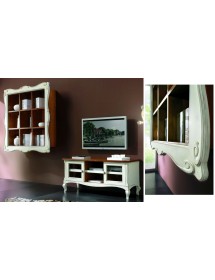 MOBILI 2G - libreria pensile 9 vani a giorno legno shabby bicolore 151x36x151 (6001) vista frontale