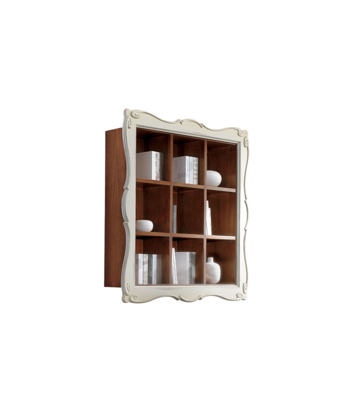 MOBILI 2G - libreria pensile 9 vani a giorno legno shabby bicolore 151x36x151 (6001) vista frontale