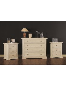 Comodino arte povera 3 cassetti legno avorio anticato 60x35x70