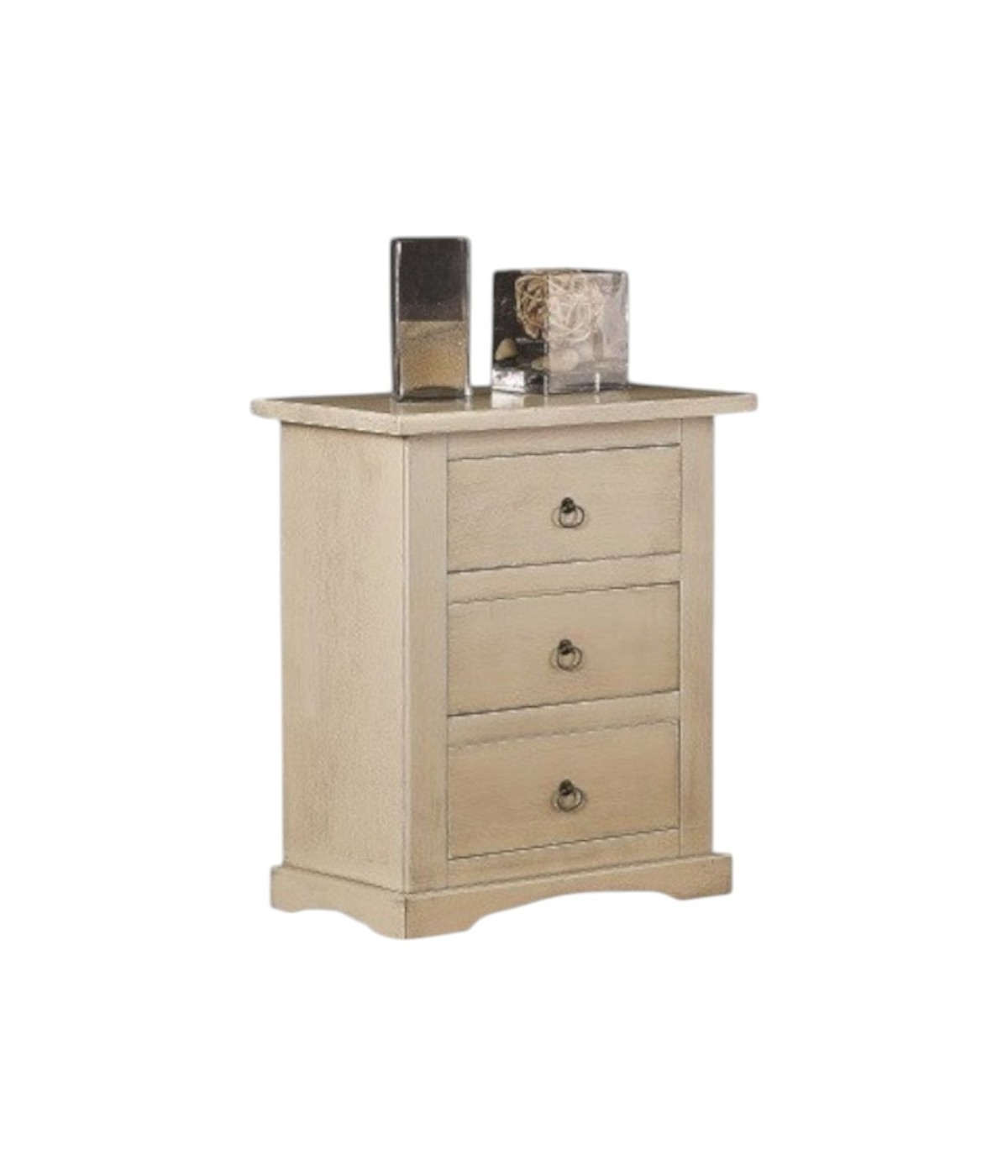 Comodino arte povera 3 cassetti legno avorio anticato 60x35x70