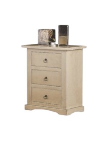 Comodino arte povera 3 cassetti legno avorio anticato 60x35x70