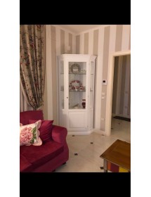 VETRINA ANGOLO SHABBY IN LEGNO MASSELLO 1 PORTA LACCATO BIANCO L.75 P.75 H.215