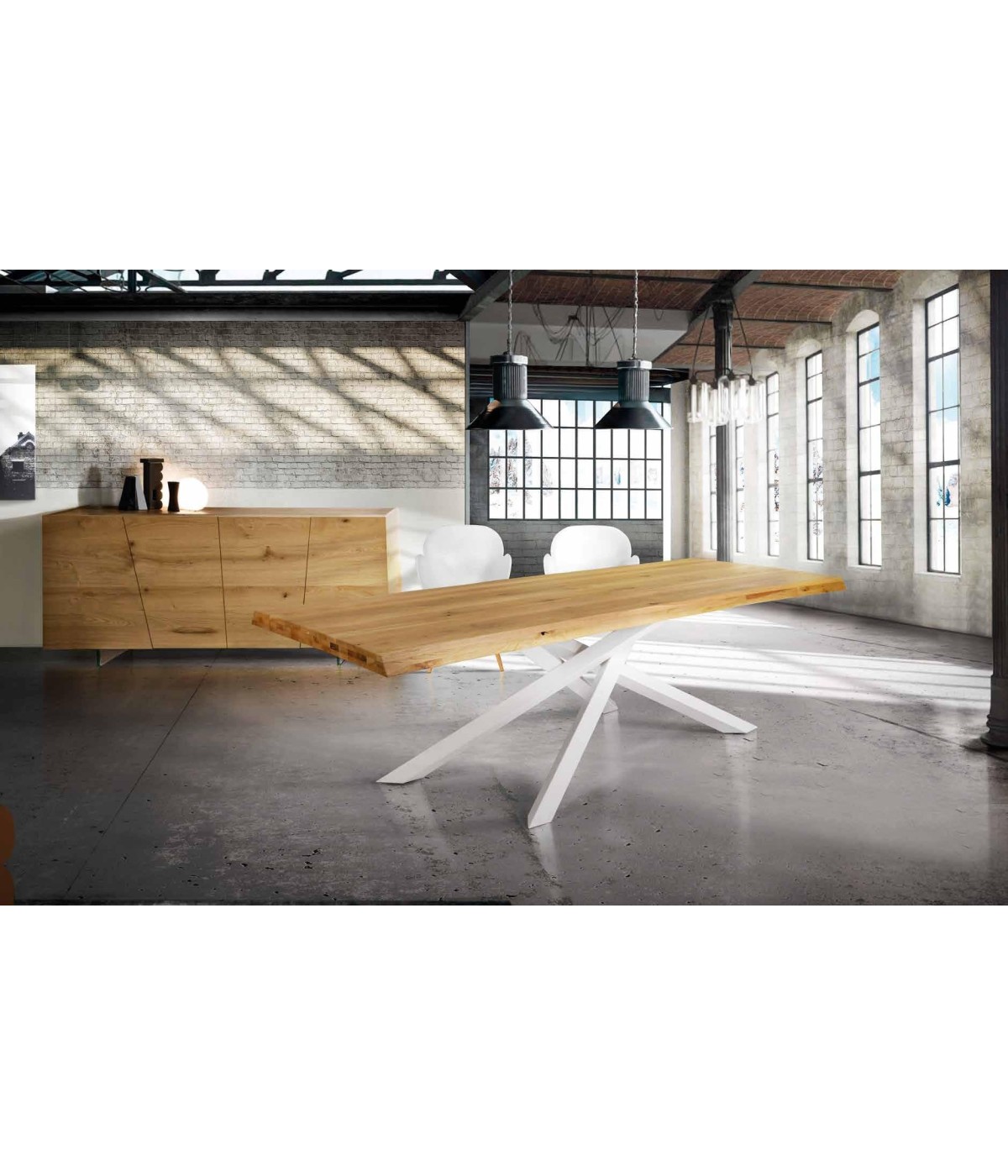 MOBILI 2G - TAVOLO BIG TABLE FISSO IN ROVERE MASSELLO NODATO SPESSORE 6 CM. MISURA L.250 P.100 H.76