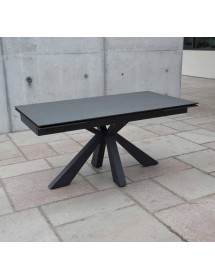 MOBILI 2G - TAVOLO BIG TABLE PIANO VETRO CERAMICA FINITURA PIETRA NERA MISURA L.160 P.90 H.76(APERTO 240 CM) (02) vista frontale