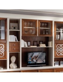 MOBILI 2G - Parete attrezzata classica in legno bianco noce particolari argento 328x55x245 (1227) VISTA FRONTALE