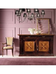 CREDENZA 2 PORTE CLASSICA INTARSIO LEGNO BICOLORE 200X56x113