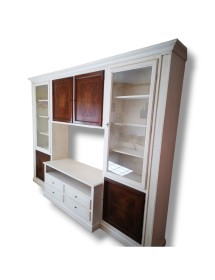 MOBILI 2G - Parete attrezzata shabby legno bianca noce con intarsi 322x56x237 (344) vista frontale