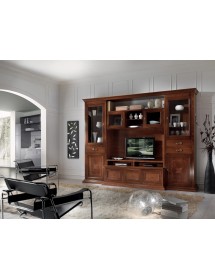MOBILI 2G - PARETE ATTREZZATA PORTA TV CLASSICA LEGNO NOCE BASSANO L.300 P.54 H.222 (219) vista frontale