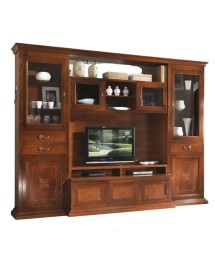 MOBILI 2G - PARETE ATTREZZATA PORTA TV CLASSICA LEGNO NOCE BASSANO L.300 P.54 H.222 (219) vista frontale