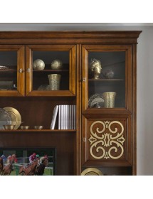 MOBILI 2G - Parete attrezzata classica in legno noce bassano particolari oro 281x55x245 (1229) vista frontale