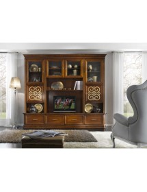 MOBILI 2G - Parete attrezzata classica in legno noce bassano particolari oro 281x55x245 (1229) vista frontale