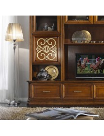 MOBILI 2G - Parete attrezzata classica in legno noce bassano particolari oro 281x55x245 (1229) vista frontale