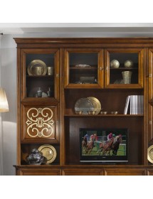 MOBILI 2G - Parete attrezzata classica in legno noce bassano particolari oro 281x55x245 (1229) vista frontale