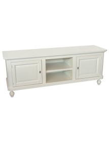 MOBILI 2G - Porta tv in legno arte povera 2 ante shabby bianco 150X43X56 VISTA FRONTALE