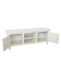 MOBILI 2G - Porta tv in legno arte povera 2 ante shabby bianco 150X43X56 VISTA FRONTALE