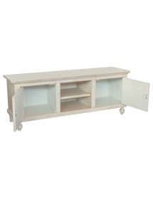 MOBILI 2G - Porta tv in legno arte povera 2 ante shabby bianco invecchiato 150X43X56 vista frontale