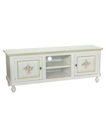 MOBILI 2G - Porta tv in legno 2 ante shabby bianco decoro filo verde 150X43X56 VISTA FRONTALE