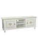MOBILI 2G - Porta tv in legno 2 ante shabby bianco decoro filo verde 150X43X56 VISTA FRONTALE