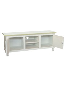 MOBILI 2G - Porta tv in legno 2 ante shabby bianco decoro filo verde 150X43X56 VISTA FRONTALE