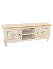 MOBILI 2G - Porta tv in legno 2 ante shabby avorio anticato decoro filo verde 150X43X56 VISTA FRONTALE