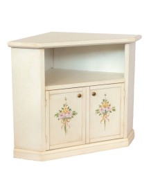 MOBILI 2G - Porta tv in legno 2 ante shabby bianco anticato con decoro 72X63X80 VISTA FRONTALE
