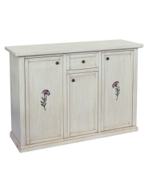 MOBILI 2G - Madia Credenza 3 porte 1 cassetto shabby bianco anticato decori 120X39X85 vista frontale