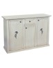 MOBILI 2G - Madia Credenza 3 porte 1 cassetto shabby bianco anticato decori 120X39X85 vista frontale