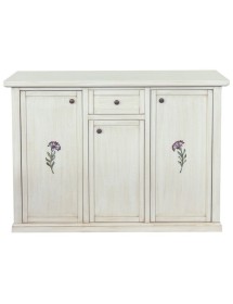 MOBILI 2G - Madia Credenza 3 porte 1 cassetto shabby bianco anticato decori 120X39X85 vista frontale