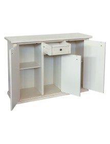 MOBILI 2G - Madia Credenza 3 porte 1 cassetto shabby bianco anticato decori 120X39X85 vista frontale