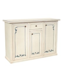 MOBILI 2G - Madia Credenza 3 porte 1 cassetto shabby bianco anticato decori blu 120X39X85 VISTA FRONTALE