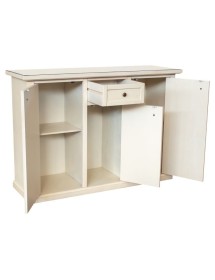 MOBILI 2G - Madia Credenza 3 porte 1 cassetto shabby bianco anticato decori blu 120X39X85 VISTA FRONTALE