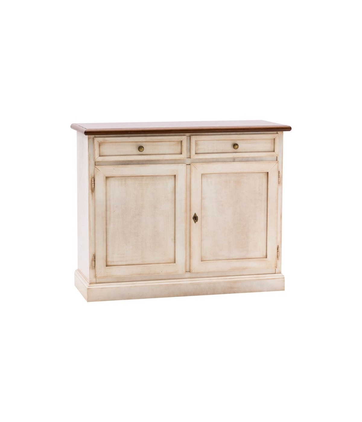 MOBILI 2G - Credenza 2 Ante  2 cassetti shabby Bicolore Legno 105X42X85 VISTA FRONTALE