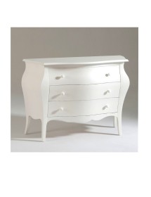 MOBILI 2G - Comò 3 cassetti bombato shabby legno bianco opaco 116X42X85 vista frontale