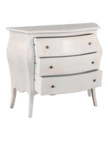 MOBILI 2G - Cassettiera sagomata 3 cassetti legno shabby bianco anticato 116x42X85 vista frontale