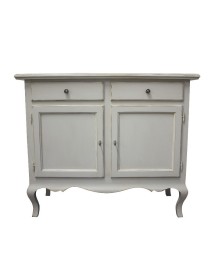 MOBILI 2G - Madia credenza 2 porte 2 cassetti legno shabby bianco consumato 114x49x97 (3064) VISTA FRONTALE