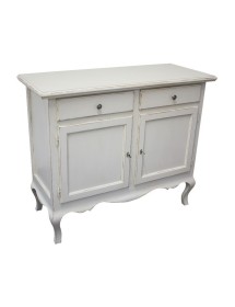 MOBILI 2G - Madia credenza 2 porte 2 cassetti legno shabby bianco consumato 114x49x97 (3064) VISTA FRONTALE