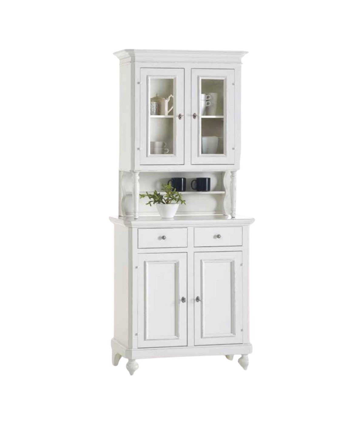 MOBILI 2G - Cristalliera 2 ante napoletana arte povera in legno bianco 82x43x205 vista frontale