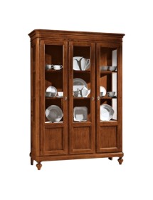 MOBILI 2G - VETRINA 3 PORTE IN LEGNO ARTE POVERA TINTA NOCE L.144 x P.45 H.200