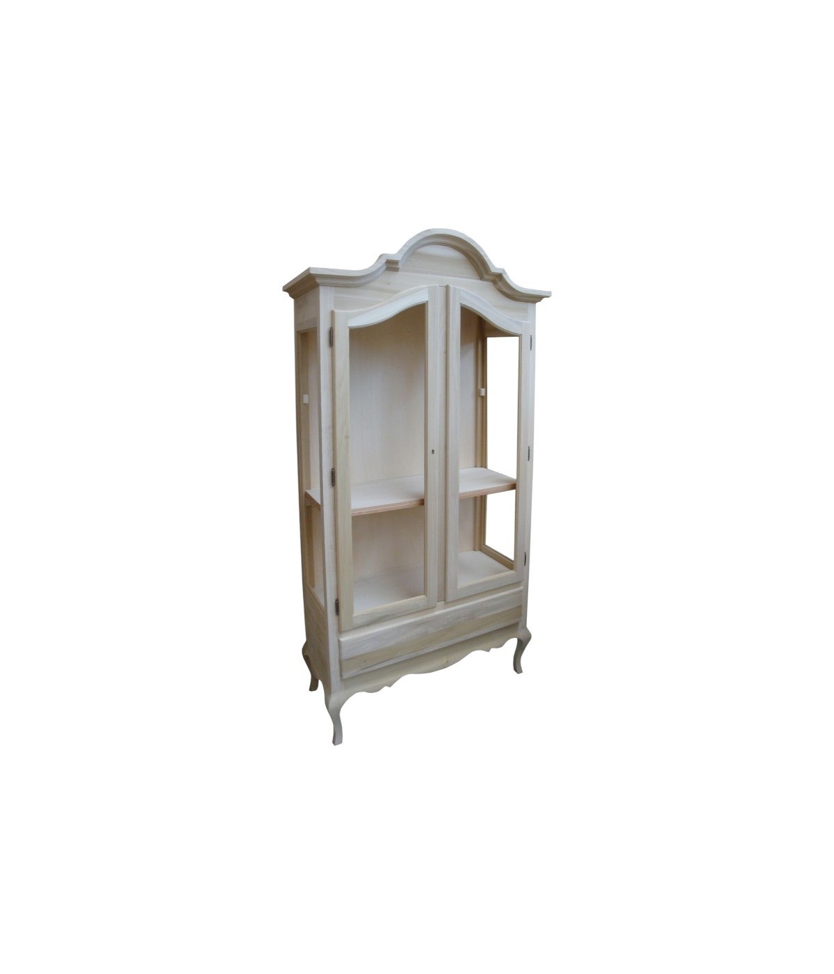 MOBILI 2G - VETRINA SAGOMATA CAPPELLO GENDARME GREZZA LEGNO 104x45x196