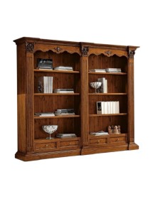 MOBILI 2G - LIBRERIA IN LEGNO TINTA NOCE STILE CORINTIO 254x49x211 vista frontale
