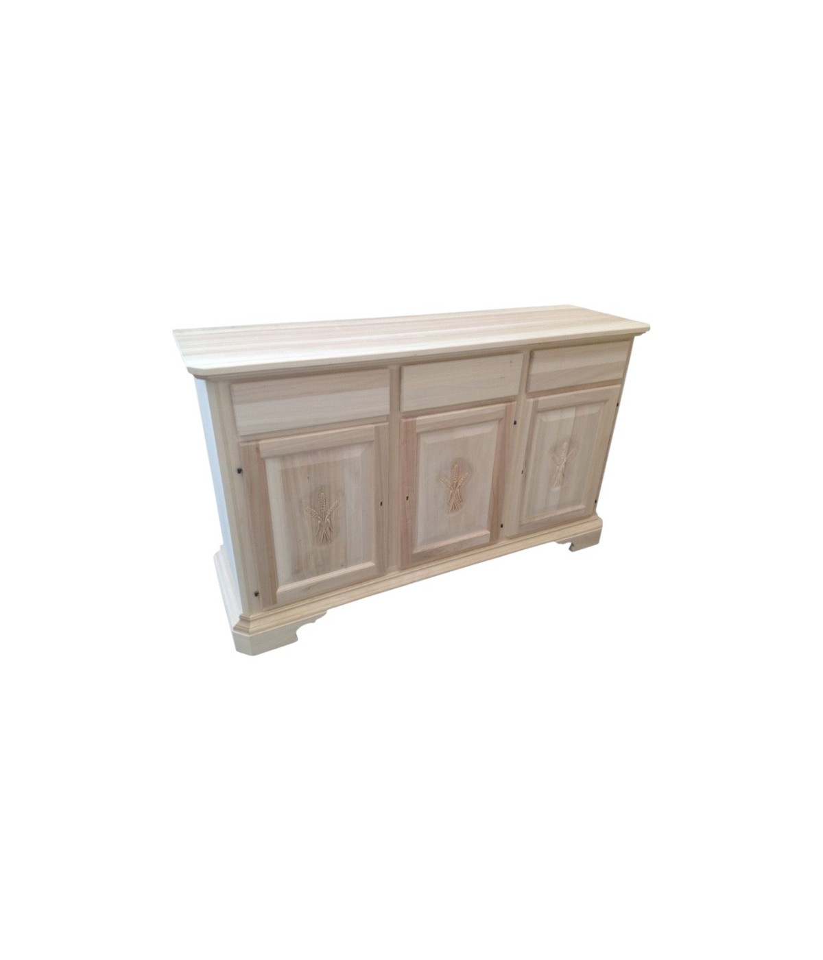 MOBILI 2G - MADIA CREDENZA IN LEGNO GREZZA 3 ANTE CON INTARSIO L.163 P.49 H.98