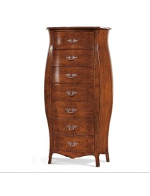 MOBILI 2G - Cassettiera bombata 7 cassetti classica legno noce bassano 73x37x141 (2155) VISTA FRONTALE