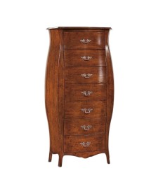 MOBILI 2G - Cassettiera bombata 7 cassetti classica legno noce bassano 73x37x141 (2155) VISTA FRONTALE
