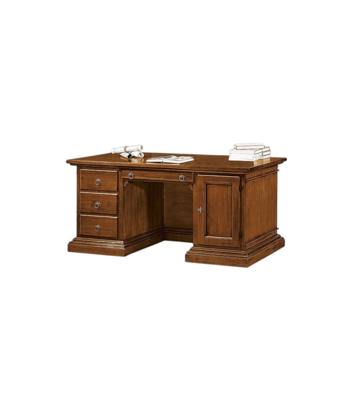 MOBILI 2G - Scrivania classica 4 cassetti 1 porta legno tinta noce 170X80x78 (408) VISTA FRONTALE
