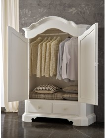 MOBILI 2G - ARMADIO IN LEGNO 2 PORTE SHABBY BIANCO 138X61X200 (471) vista frontale