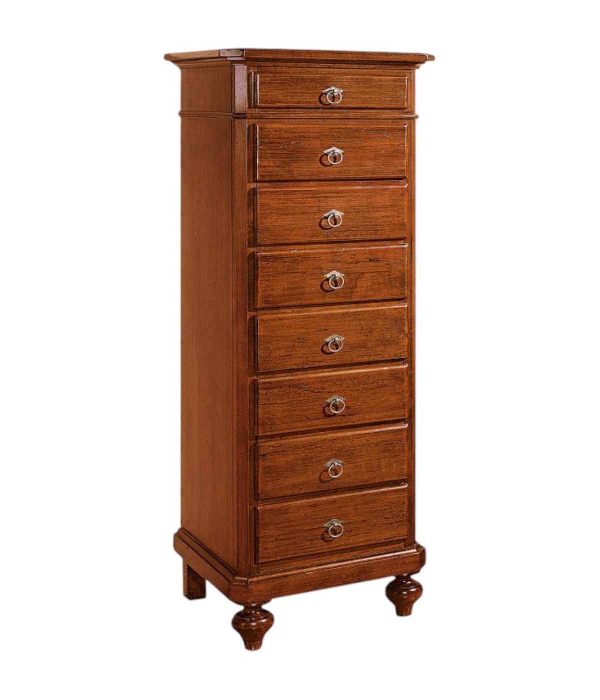 MOBILI 2G - Cassettiera 8 cassetti in legno arte povera tinta noce L.55 x P.45 H.149 (707) VISTA FRONTALE