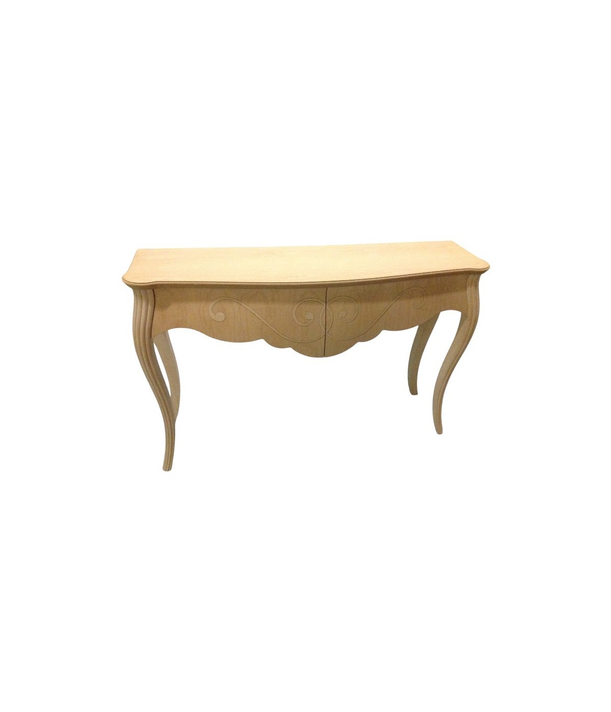 MOBILI 2G - CONSOLLE IN LEGNO BOMBATA 2 CASSETTI GREZZA L.150 P.42 H.96 (045) vista frontale