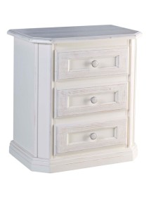 MOBILI 2G -  Comodino 3 cassetti legno shabby bianco spazzolato 61x39x64 (2217) vista frontale