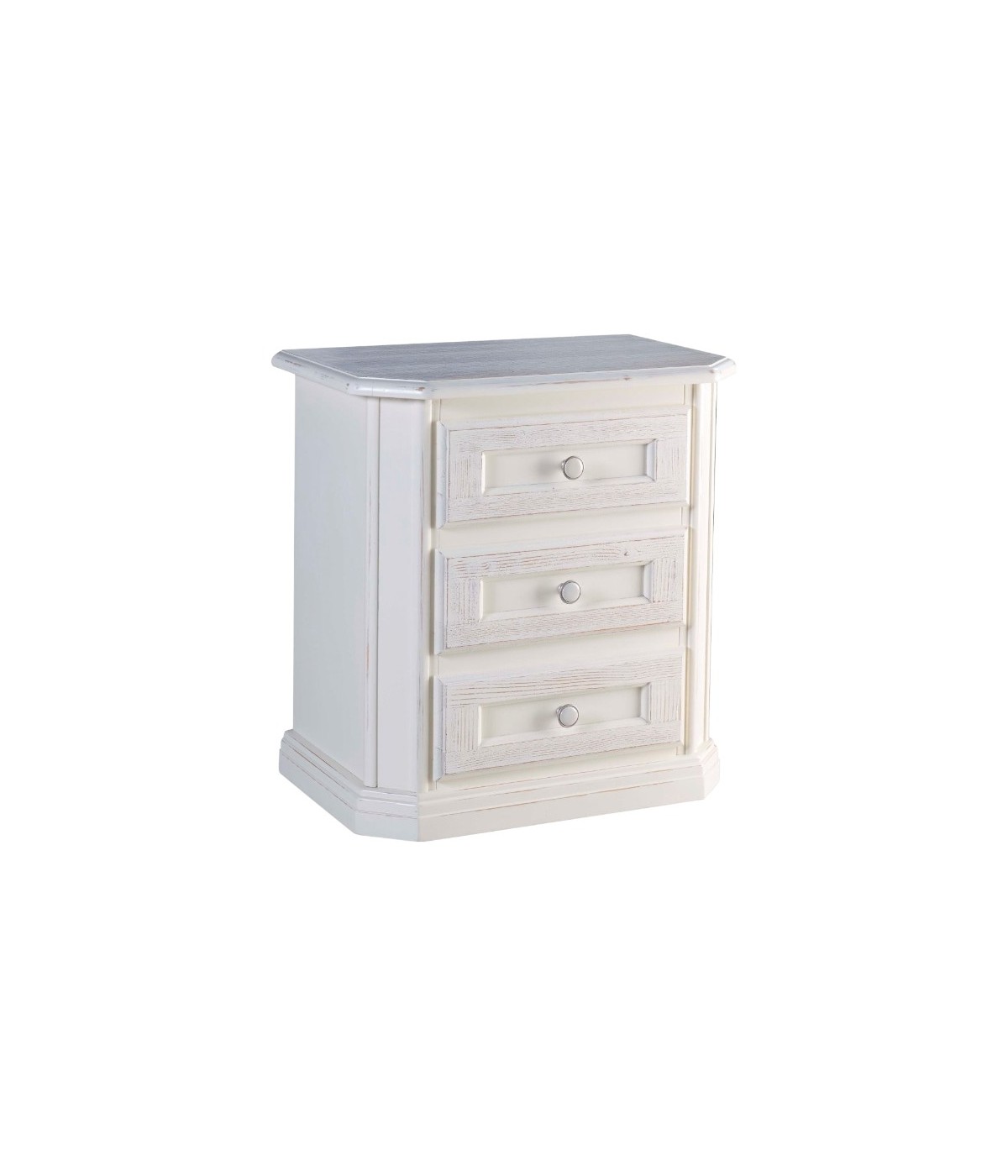 MOBILI 2G -  Comodino 3 cassetti legno shabby bianco spazzolato 61x39x64 (2217) vista frontale