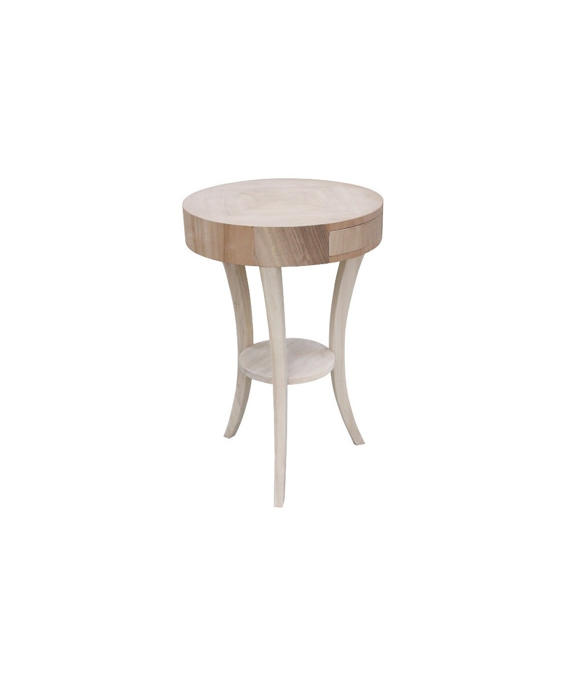 MOBILI 2G - TAVOLINO ROTONDO CLASSICO IN LEGNO INTARSIATO GREZZO D.45 H.70 (3120) VISTA FRONTALE